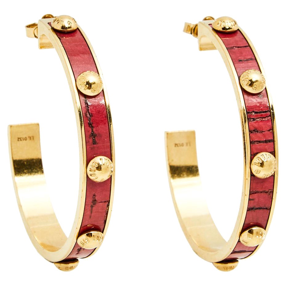 Louis Vuitton Gimme A Clue Lacquered Wood Gold Tone Metal Hoop Earrings