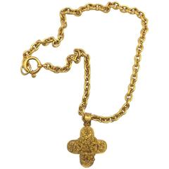 Chanel Gold "Sautoir" Heraldic Cross Pendant Necklace