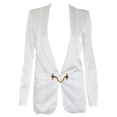 Gucci NEW White Sateen Gold Black Chain Link Day Evening Jacket Blazer