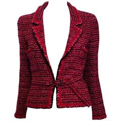 Chanel Red and White Tweed Blazer Jacket