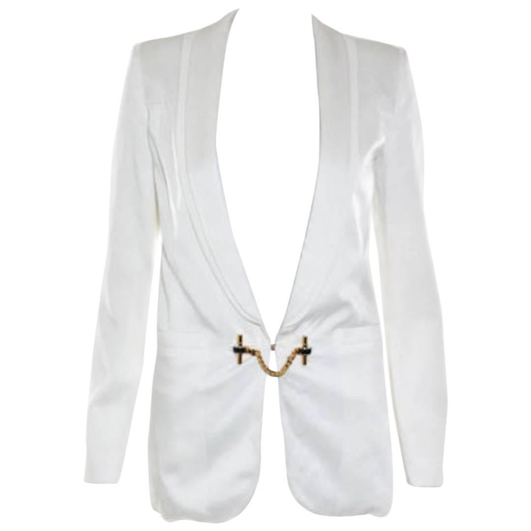 Gucci NEW White Sateen Gold Black Chain Link Day Evening Jacket Blazer - IT 40