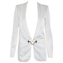 Gucci NEW White Sateen Gold Black Chain Link Day Evening Jacket Blazer - IT 40