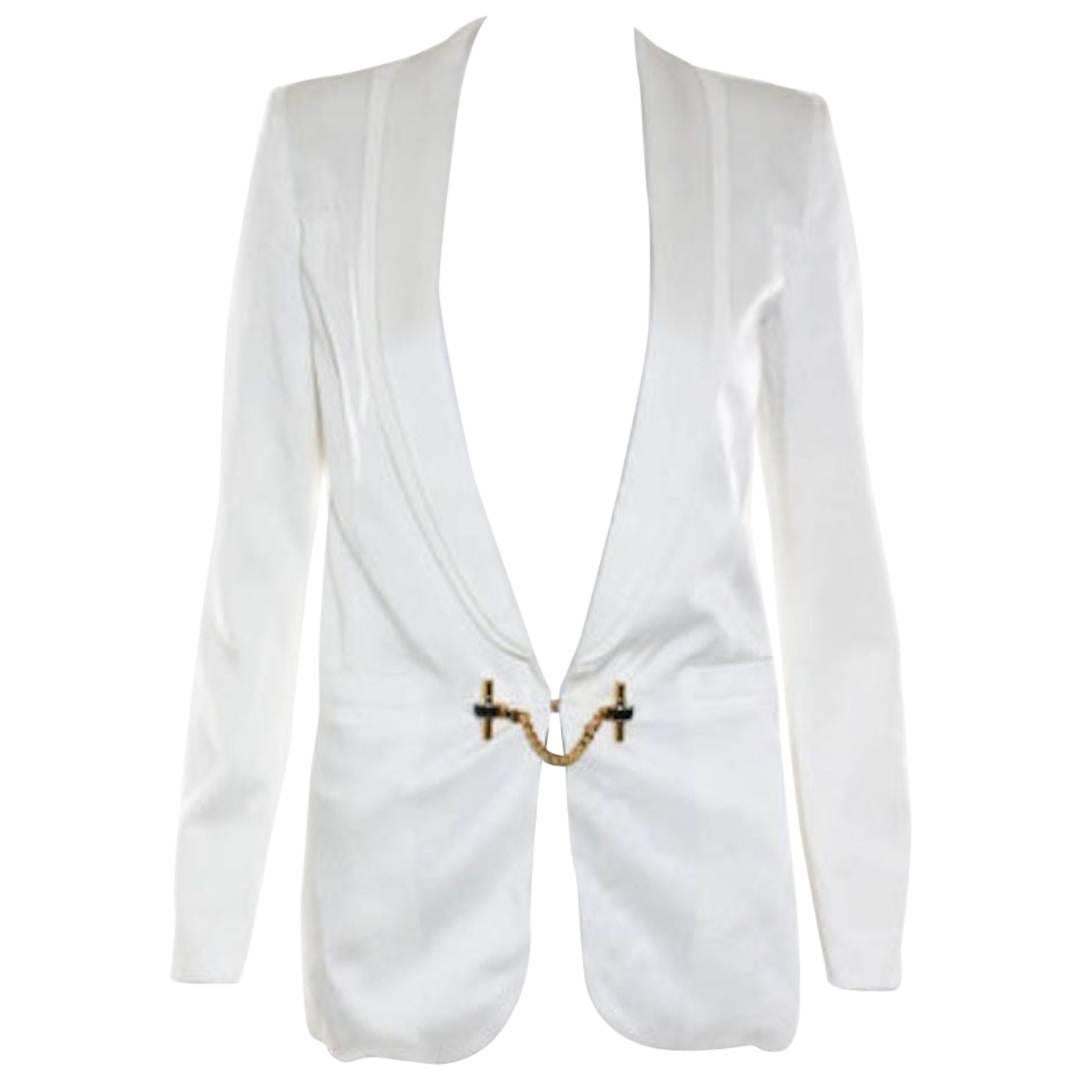 Gucci NEW White Sateen Gold Black Chain Link Day Evening Jacket Blazer - IT 36