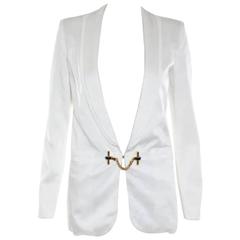 Gucci NEW White Sateen Gold Black Chain Link Day Evening Jacket Blazer - IT 36