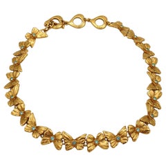 Yves Saint Laurent YSL Vintage Gold Toned Jewelled Butterflies Necklace