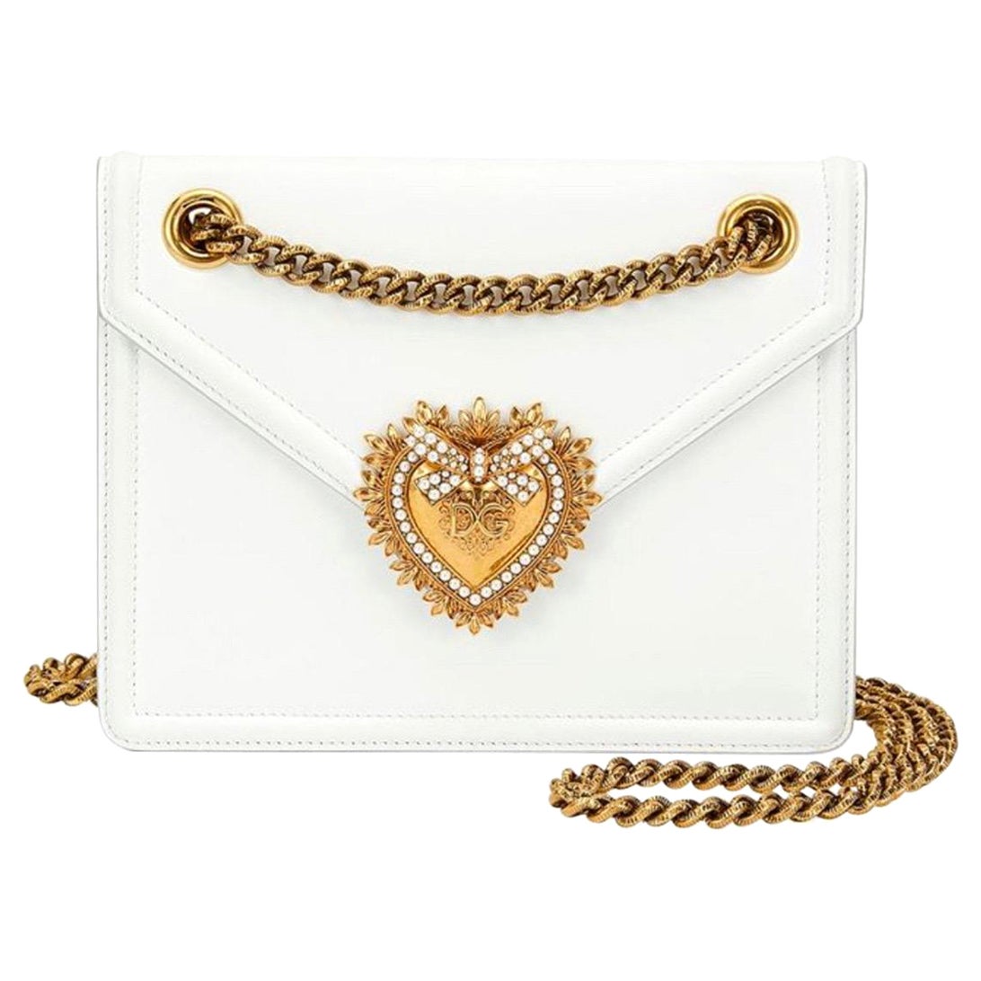 Dolce & Gabbana white calf leather crossbody top handle bag with gold details  For Sale