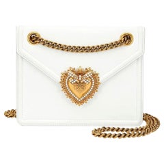 Dolce & Gabbana white calf leather crossbody top handle bag with gold details 