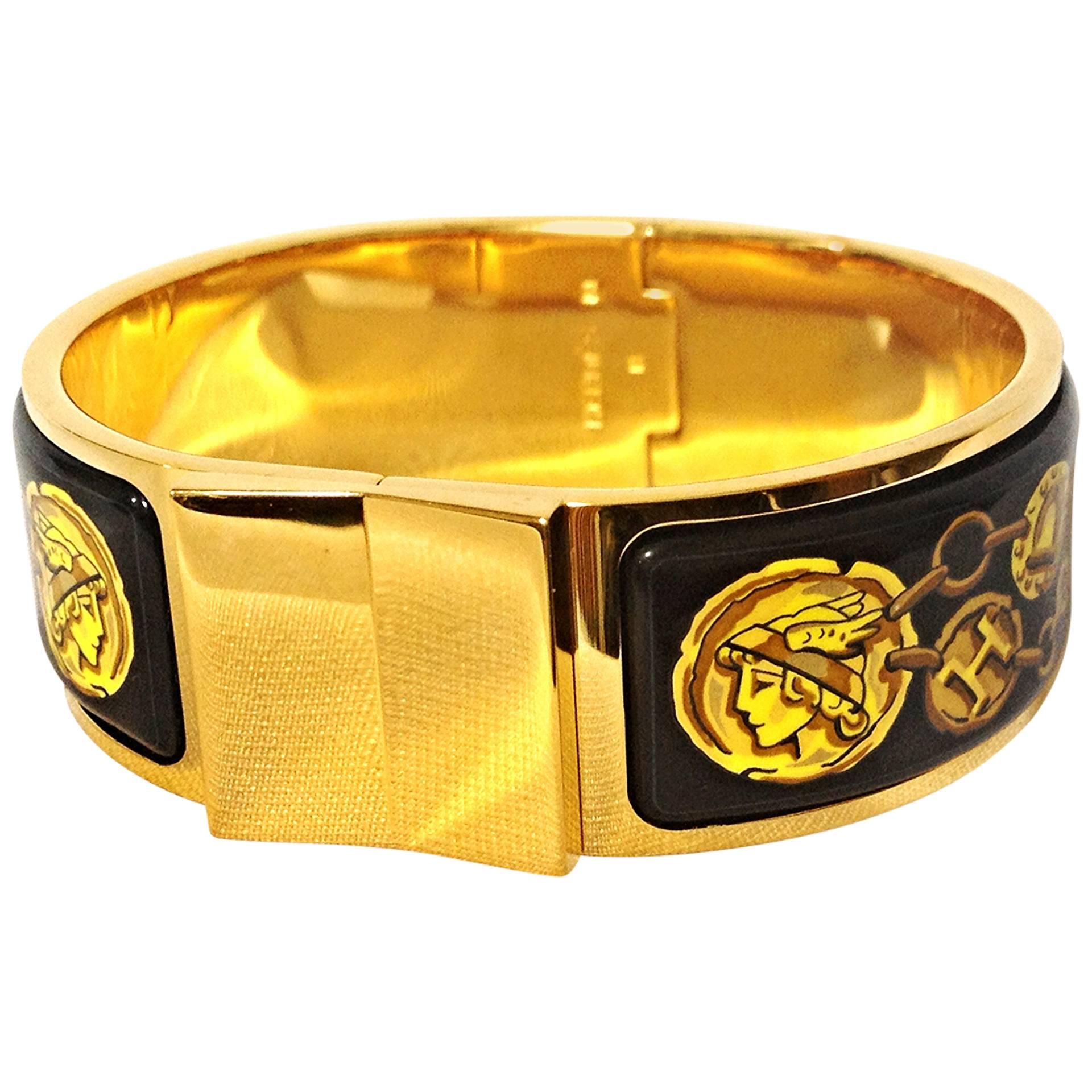 Vintage Hermes round shape cloisonne enamel golden click and clack Flacon bangle
