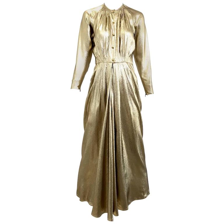 1970s Geoffrey Beene gold lame gown For Sale at 1stdibs