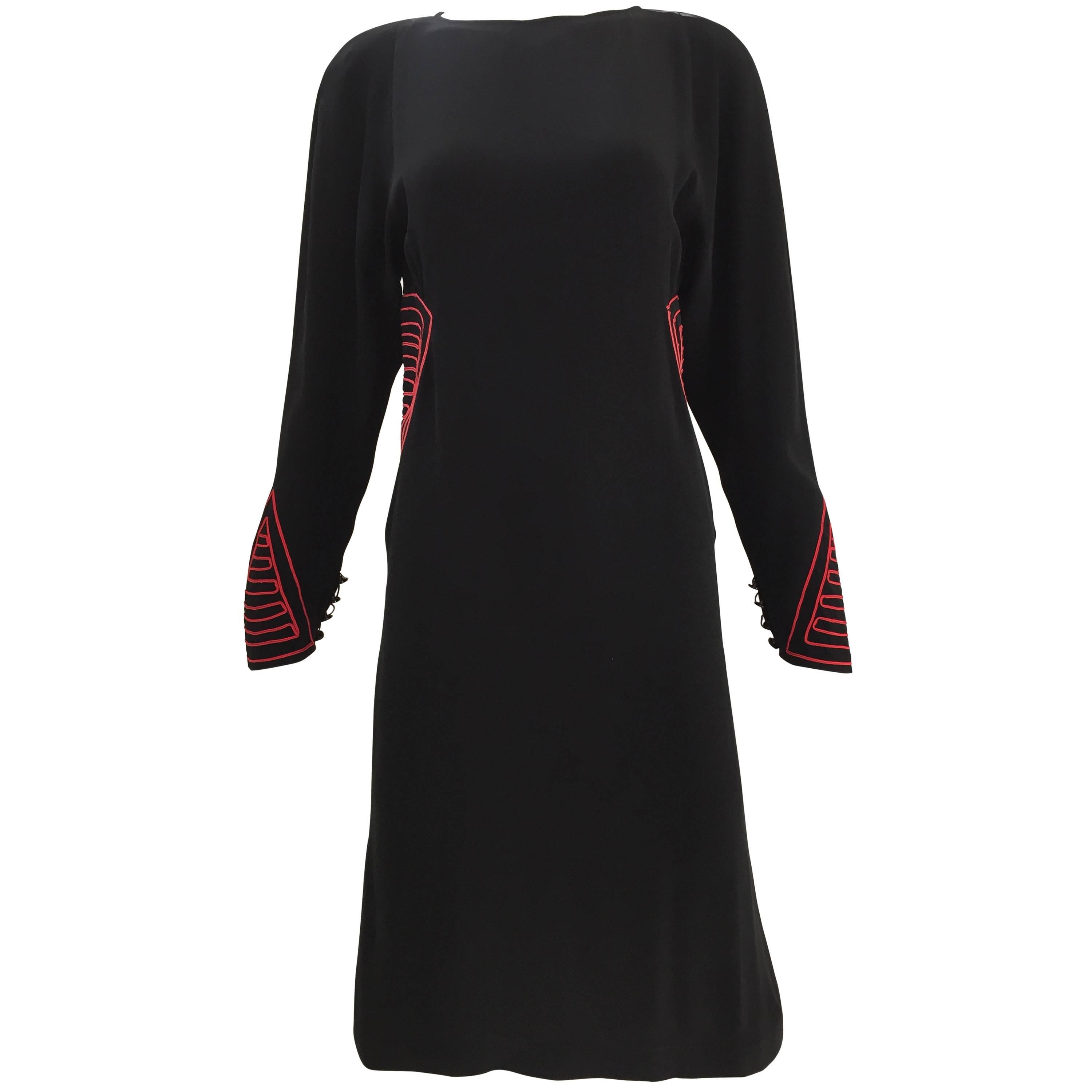 Chloe Vintage Black Silk Shift Dress with Red Piping, 1980s 