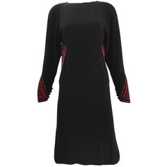 Chloe Vintage Black Silk Shift Dress with Red Piping, 1980s