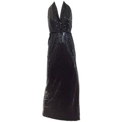 1970s Cyreld Paris Black sequin cocktail halter dress 