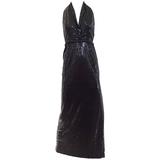 Cyreld Paris Robe de cocktail dos nu à sequins noirs des années 1970