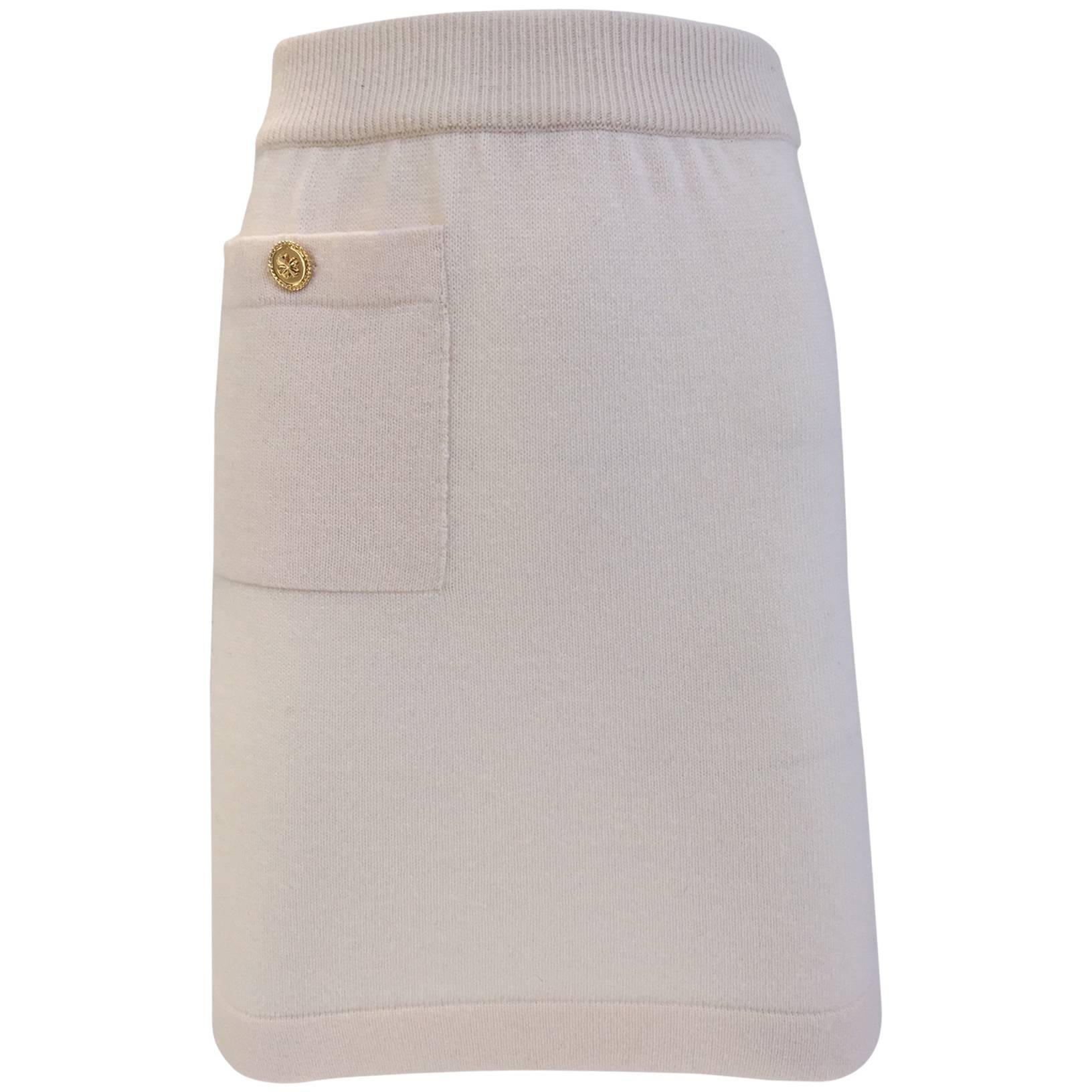 1980s CHANEL Creme Cashmere Mini Skirt