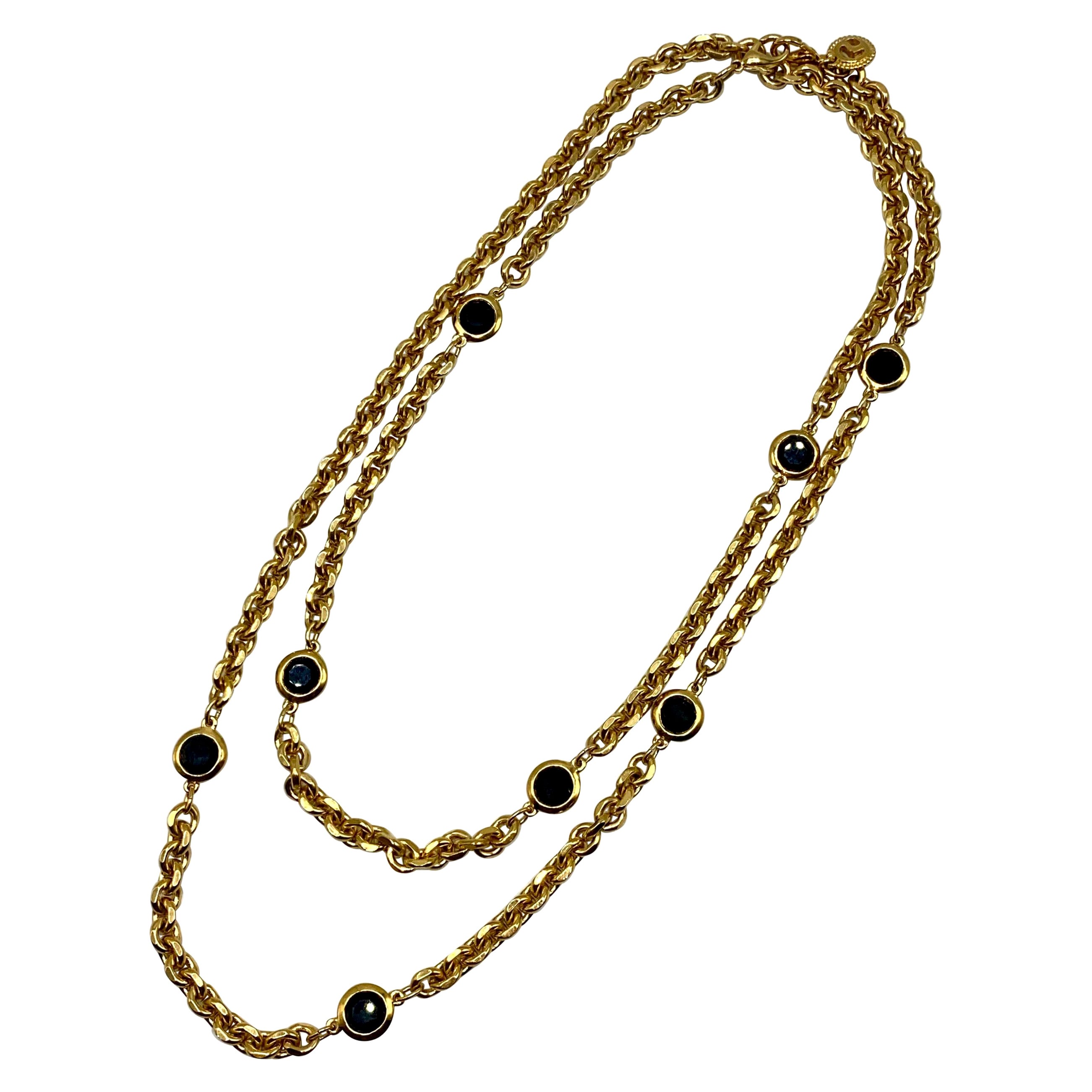 St John Collection 48" Gold Chain with Black Crystal Long Necklace, 1990s