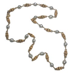 St John Necklace 43" Gold Link & Baroque Pearl Necklace