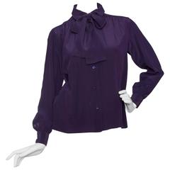 1980s Yves Saint Laurent Purple Silk Blouse