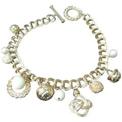 Givenchy Gilt Metal Dangling Charm Necklace ca 1980s 8