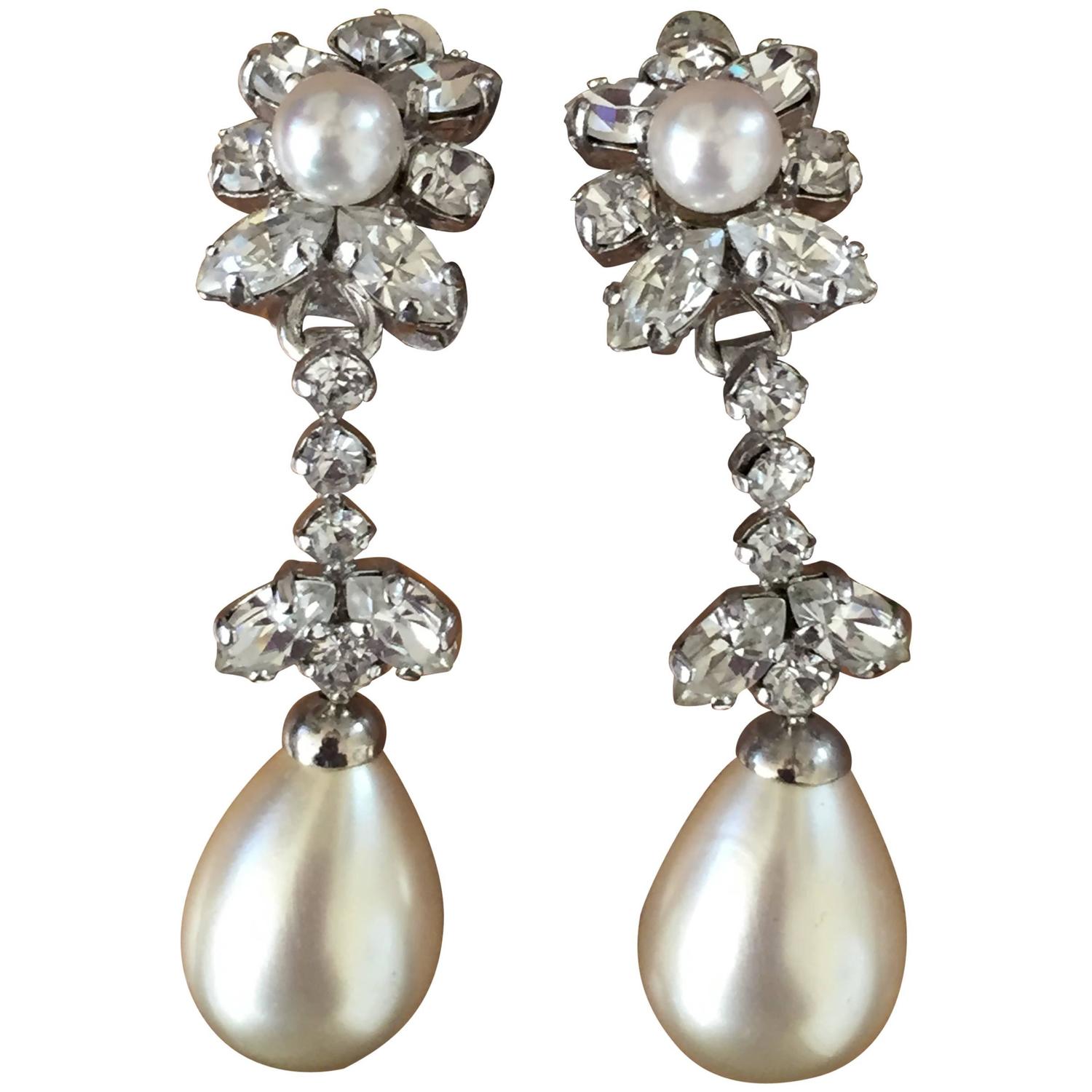 Christian Dior by Grosse Germany Vintage 1960's Pearl Drop Earrings For