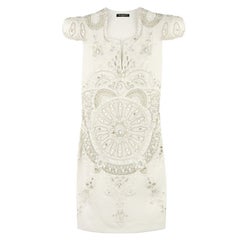 Balmain White Silk Embroidered and Beaded mini dress