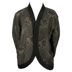 1979 YVES SAINT LAURENT black satin kimono jacket with gold seashell embroidery