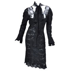 2002 Vintage Tom Ford for Yves Saint Laurent Black Lace Dress