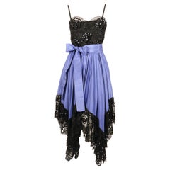 Vintage 1981 YVES SAINT LAURENT lace and taffeta periwinkle runway dress with sequins