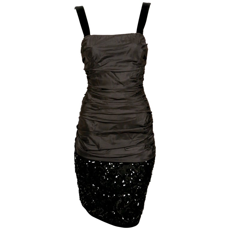 1980's YVES SAINT LAURENT sequined dress with ruched bodice For Sale