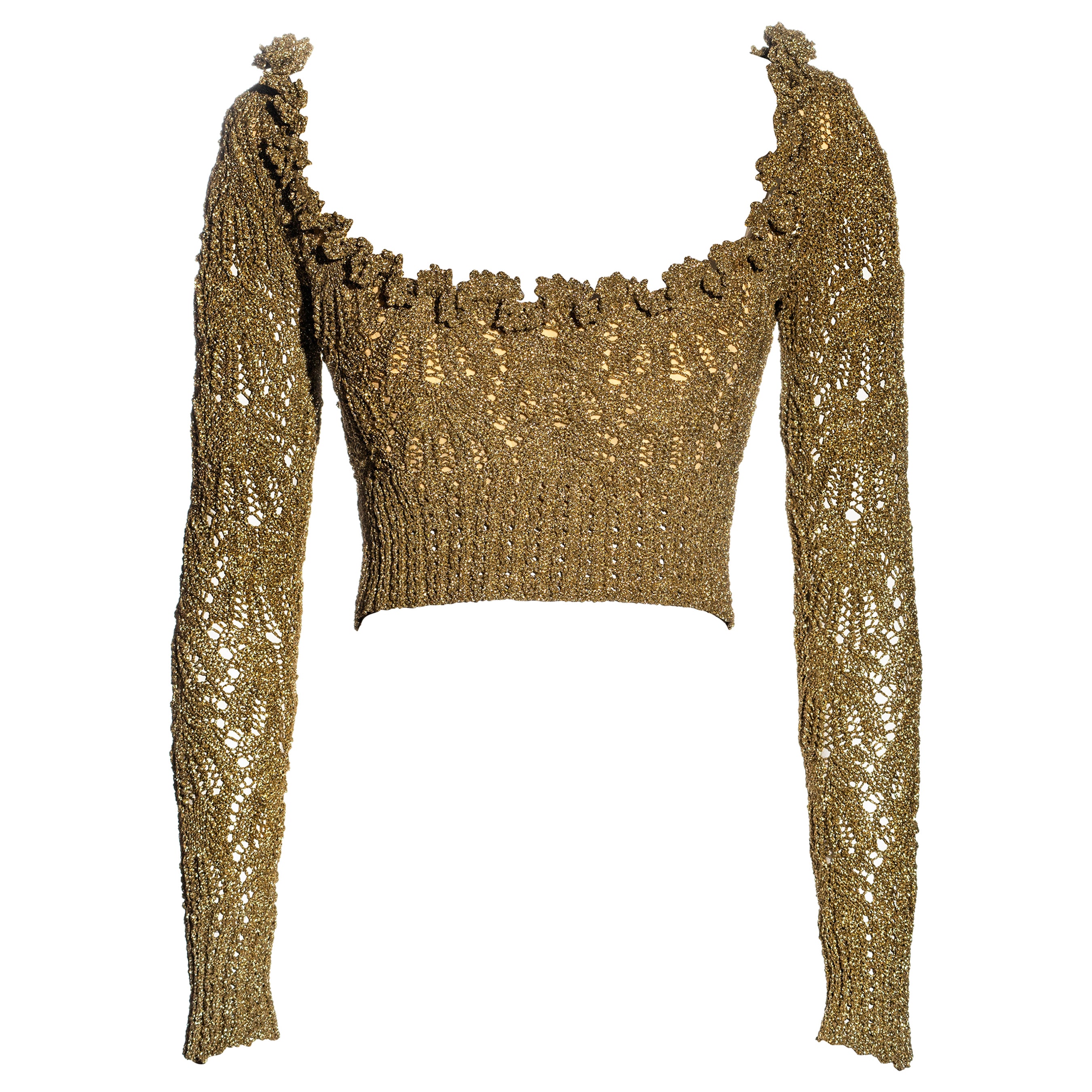 Vivienne Westwood gold crochet lurex long-sleeve cropped corset, fw 1993