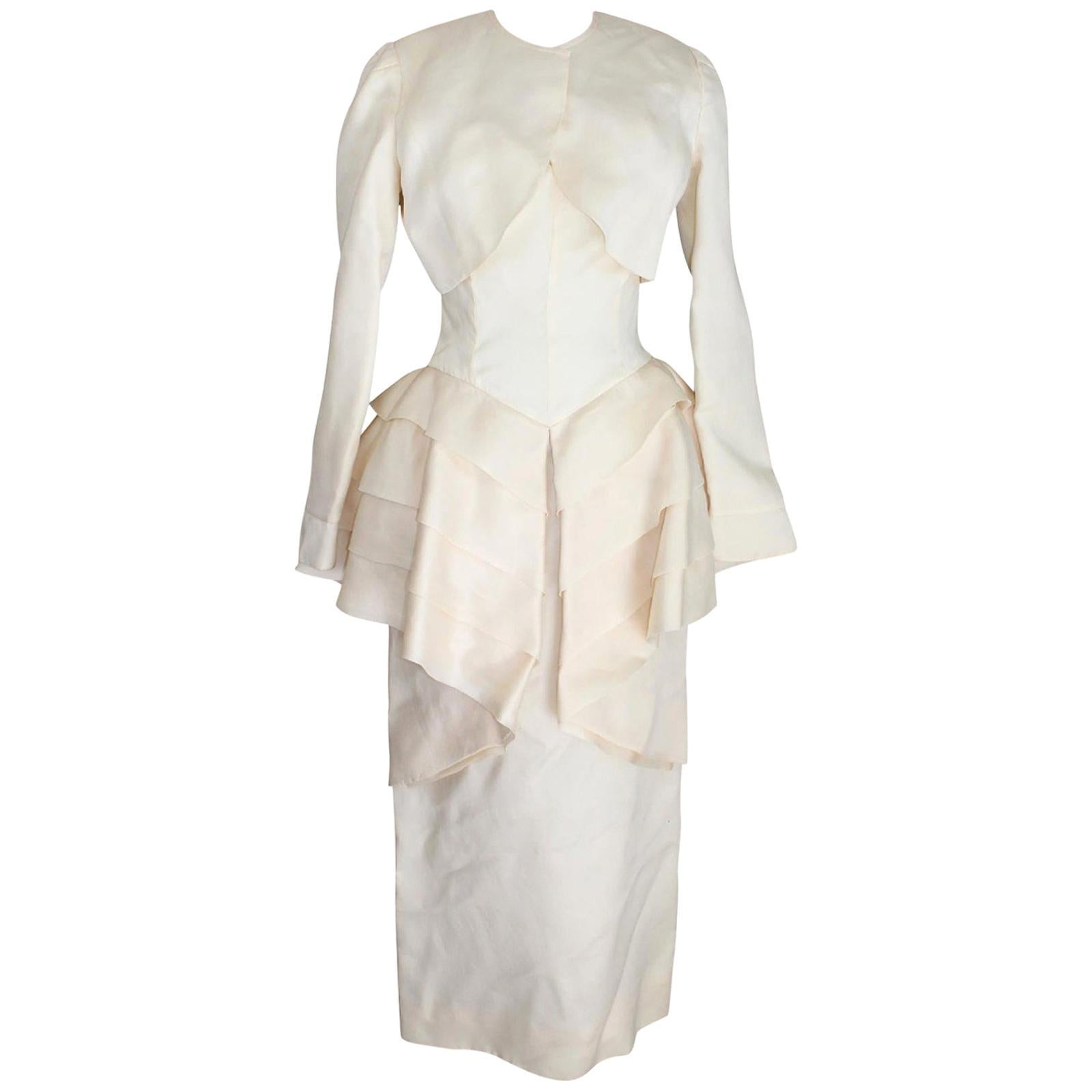 Cailan'd Beige Vintage Hochzeitskleid aus Seide in Beige 1980er im Angebot