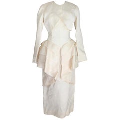 Cailan'd Beige Vintage Wedding Dress Silk Beige 1980s