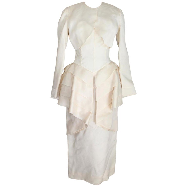 Cailan'd Beige Vintage Wedding Dress Silk Beige 1980s For Sale