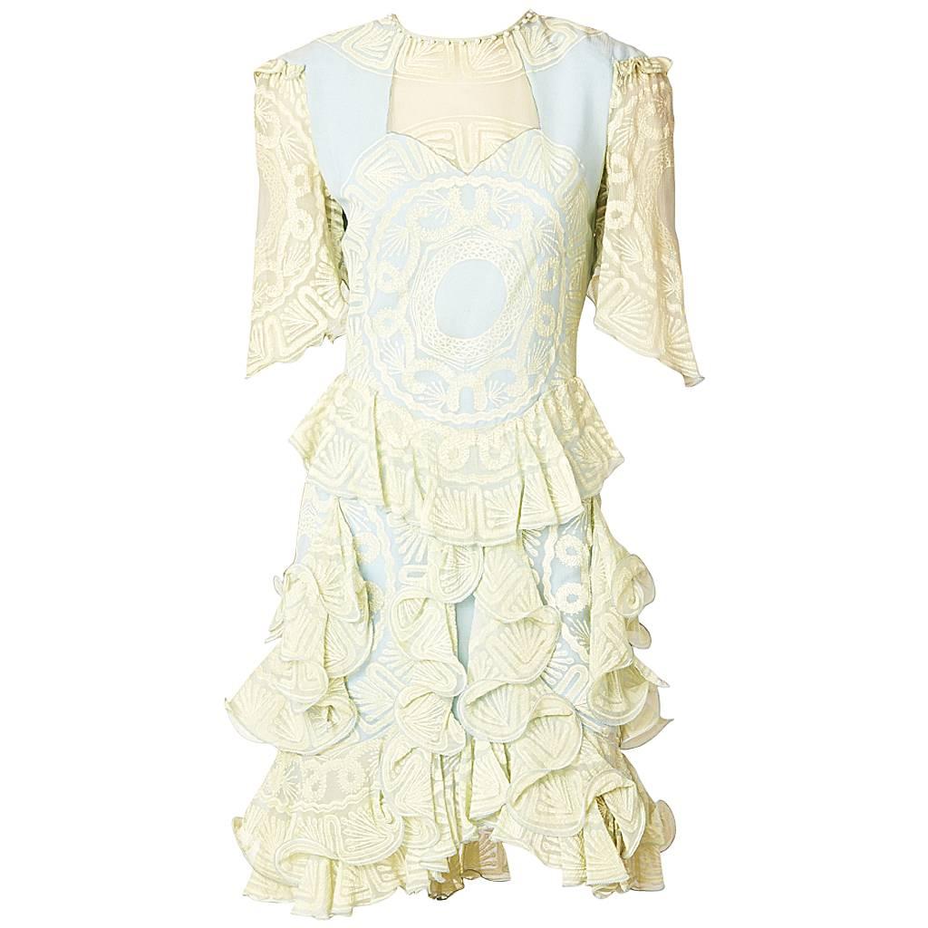 Zhandra Rhodes Stenciled Print Chiffon Dress