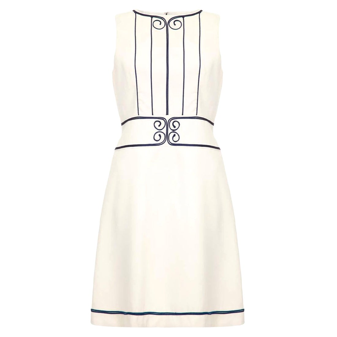 1960s Louis Feraud White Mini Dress With Navy Appliqué For Sale