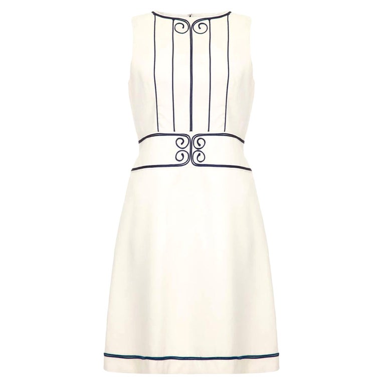 Louis Féraud white minidress with navy appliqué, 1960s 