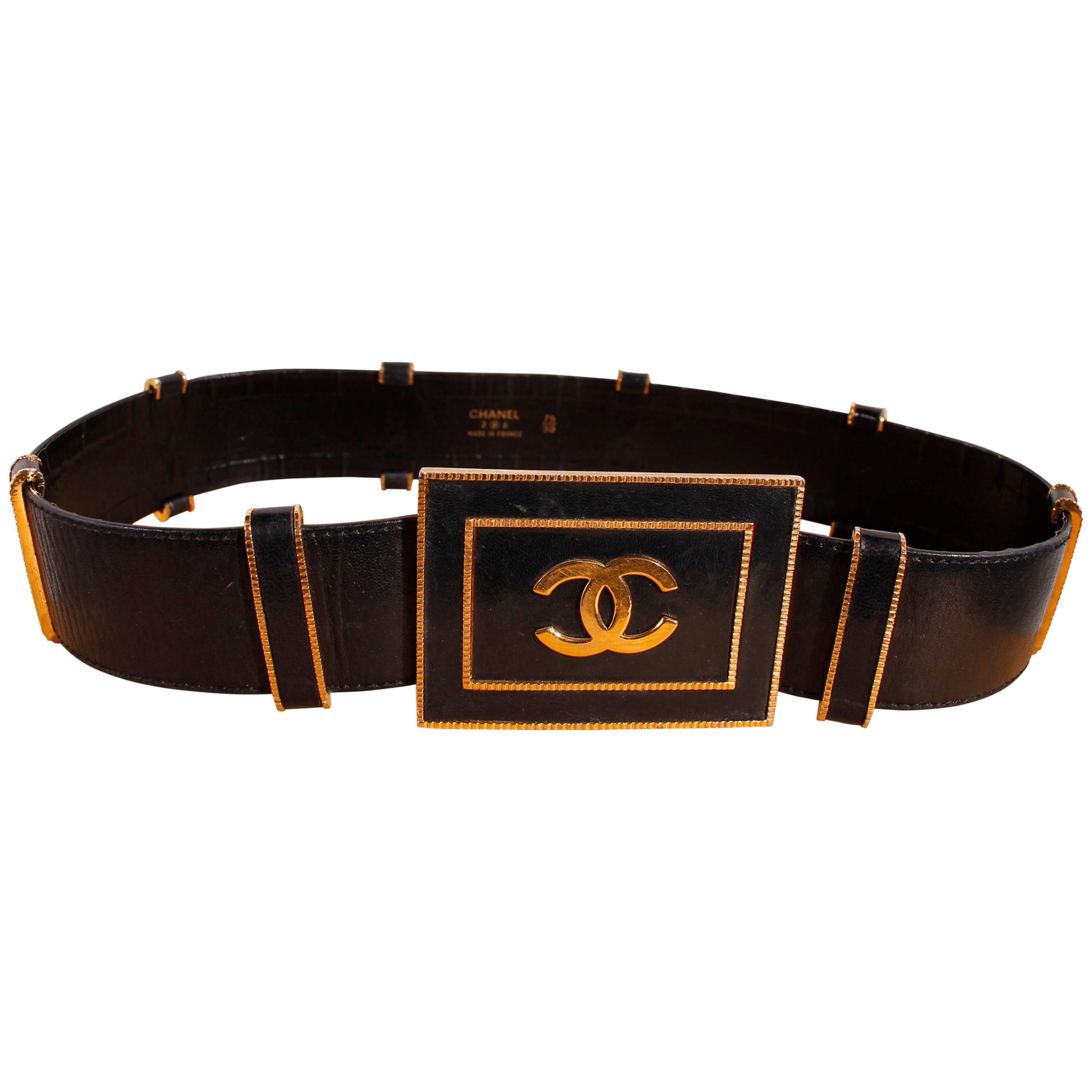 80's Vintage Chanel Belt - Black Leather