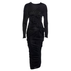 Dolce & Gabbana black jersey maxi dress with adjustable button closures, fw 1987