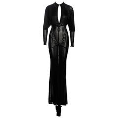 Azzedine Alaia black acetate knit evening dress with train, fw 1986