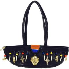 Novelty black leather unique shape tribal charm handbag 