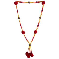 CHRISTIAN DIOR red orange yellow BEADED POMPOM Necklace