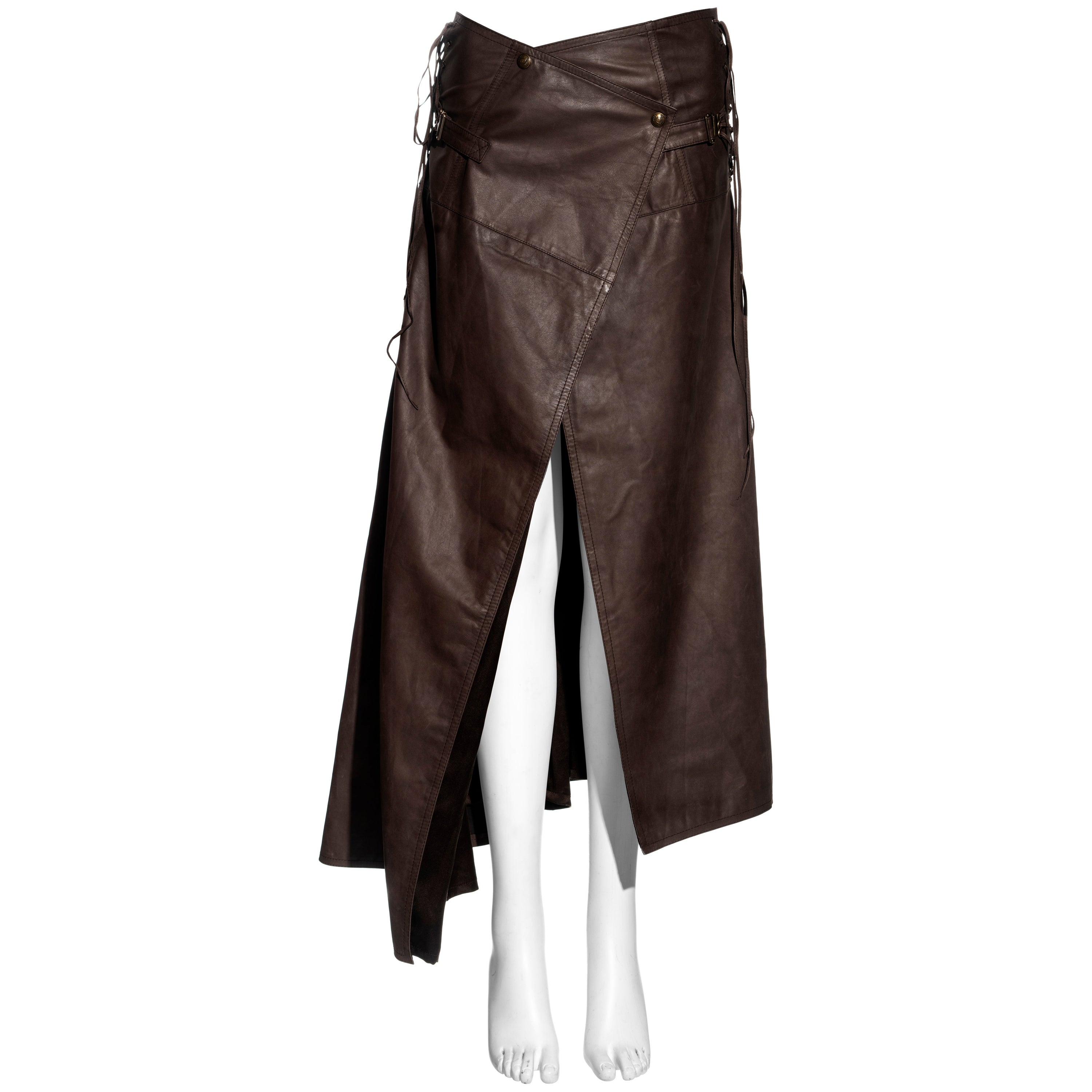 Christian Dior by John Galliano brown leather wrap skirt, ss 2001