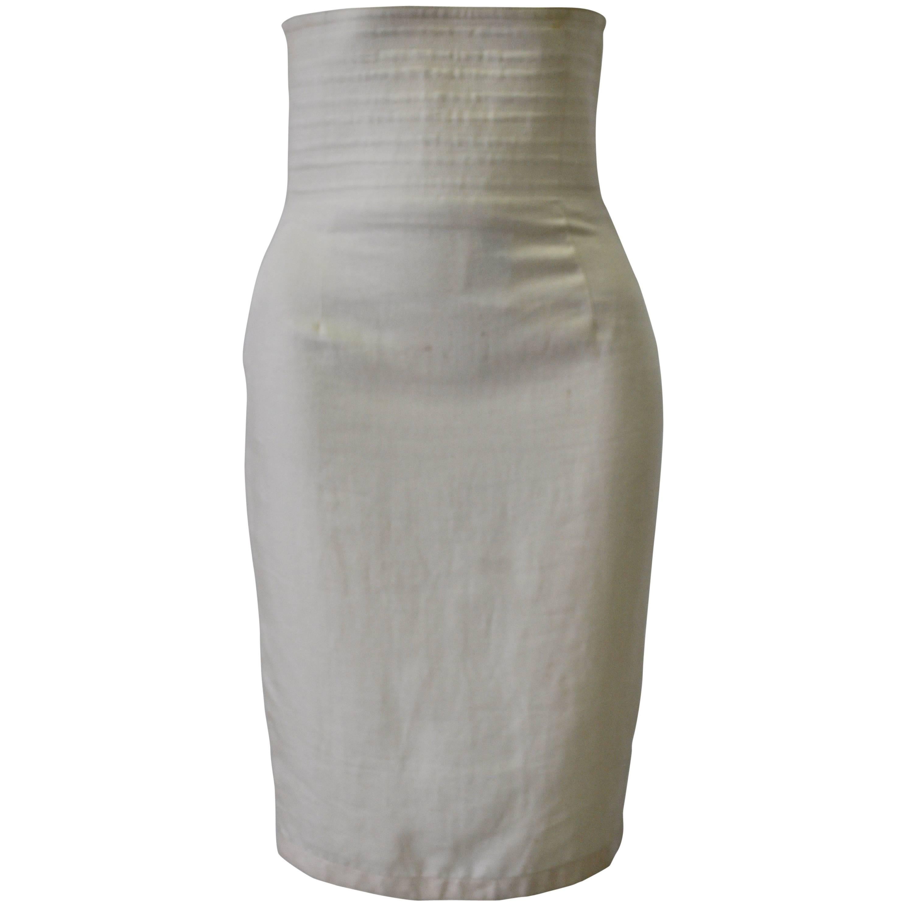 Gianni Versace Biege High Waisted Linen Skirt For Sale