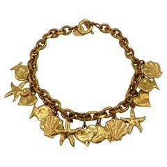 Edouard Rambaud Vintage Gold Toned Sea Life Charms Necklace