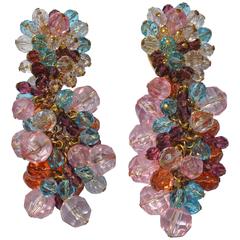 Radiant Gianfranco Ferre Multi-Color Cluster Glass Bead Statement Earrings