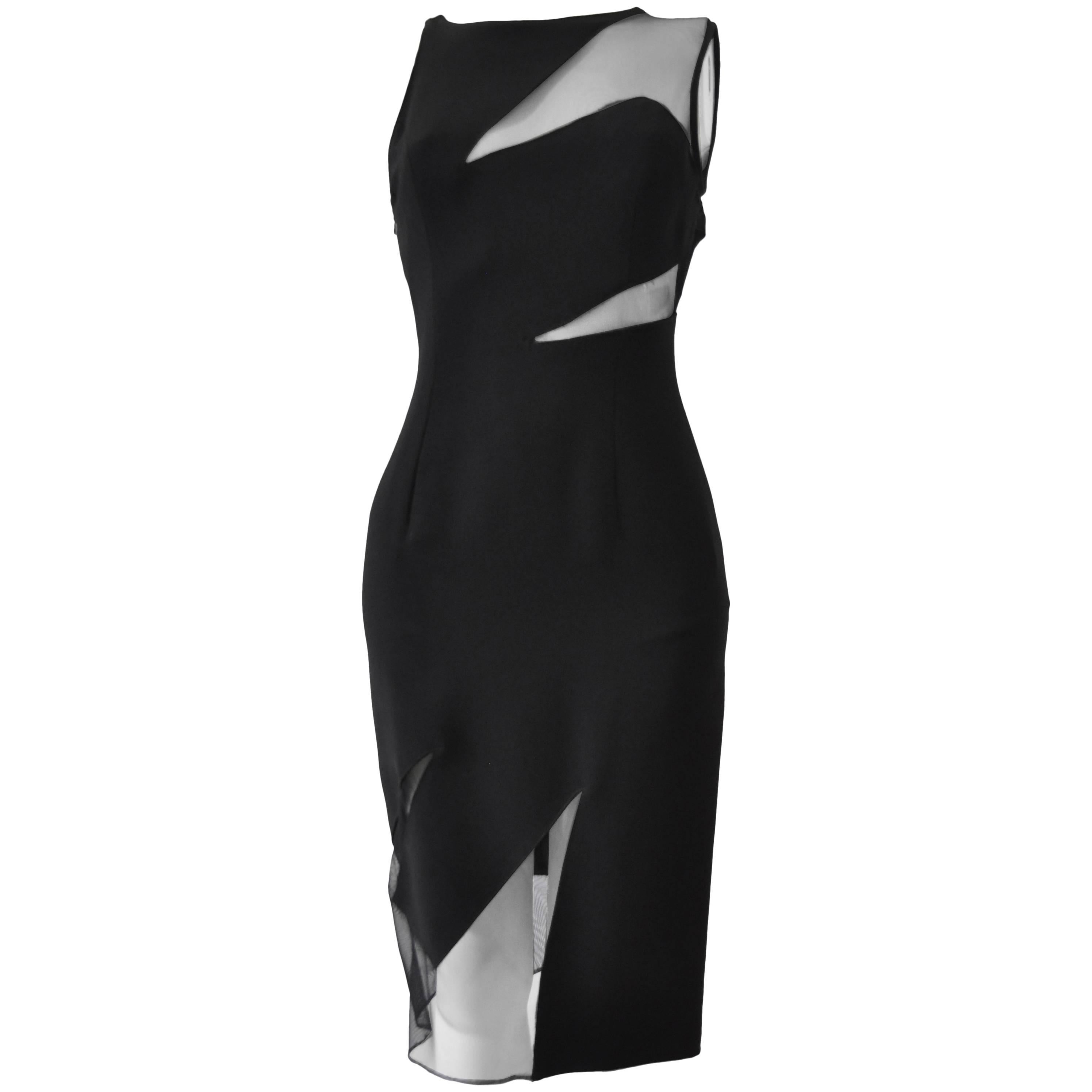 Daring Angelo Mozzillo Cut-Out Sheer Black Bodycon Dress For Sale