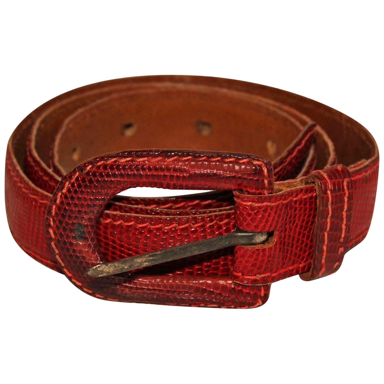 Yves Saint Laurent Paris, Red Lizzard Skin  Belt