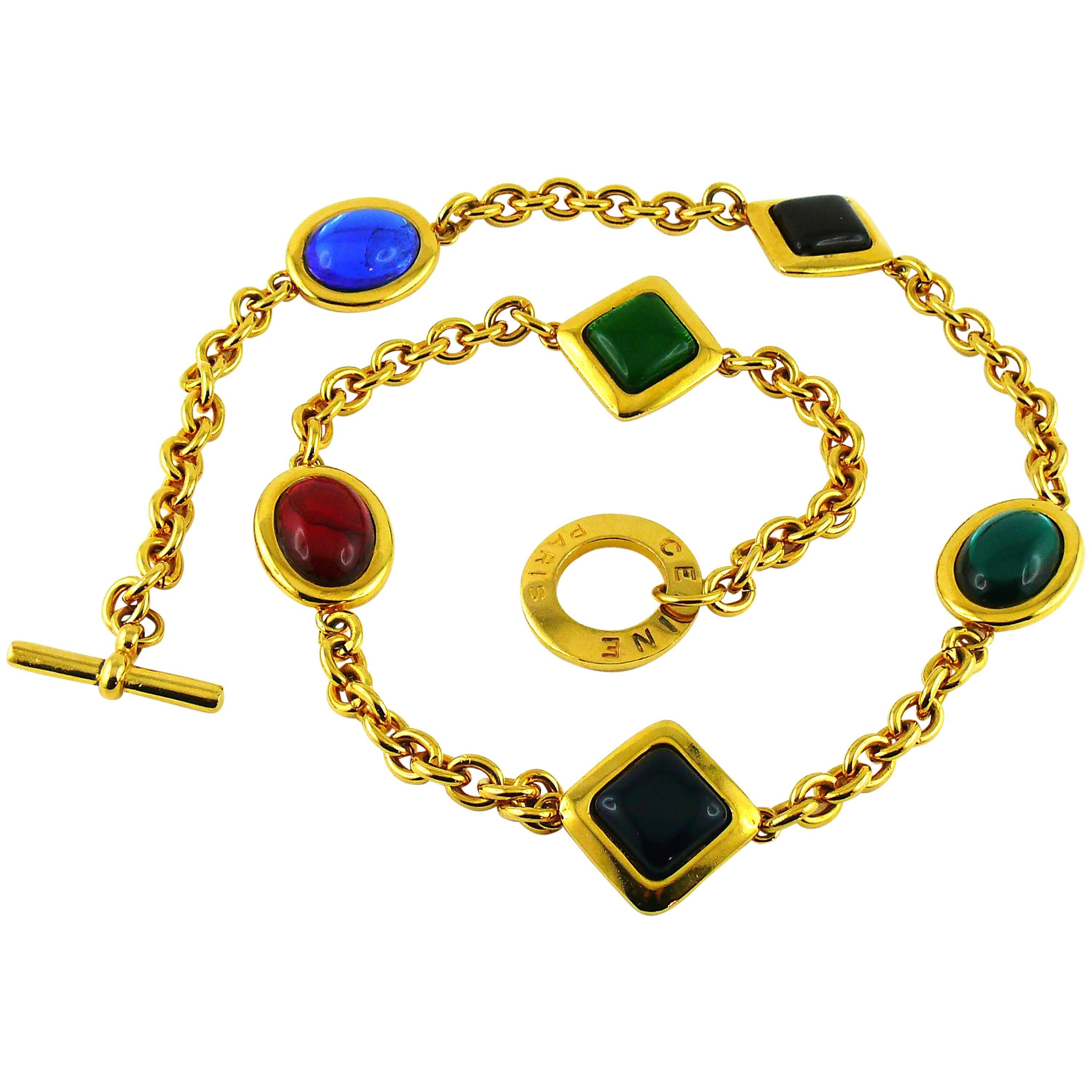 Celine Vintage Necklace/Belt with Multicolored Glass Cabochons