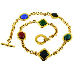 Celine Vintage Necklace/Belt with Multicolored Glass Cabochons 12