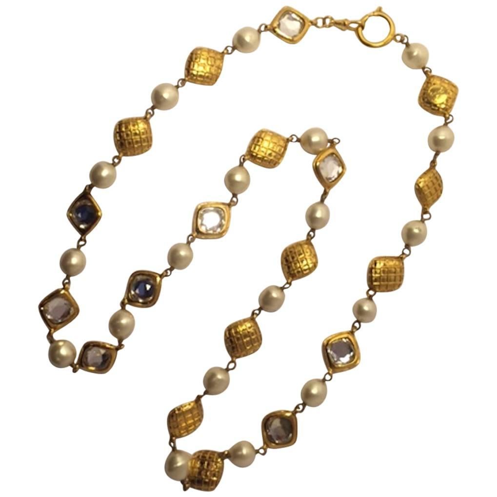Chanel Long Gold, Pearl and Crystal Necklace