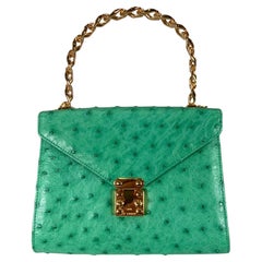 Lana of London Ostrich Frozen Chain Handbag or Shoulder Bag in Green
